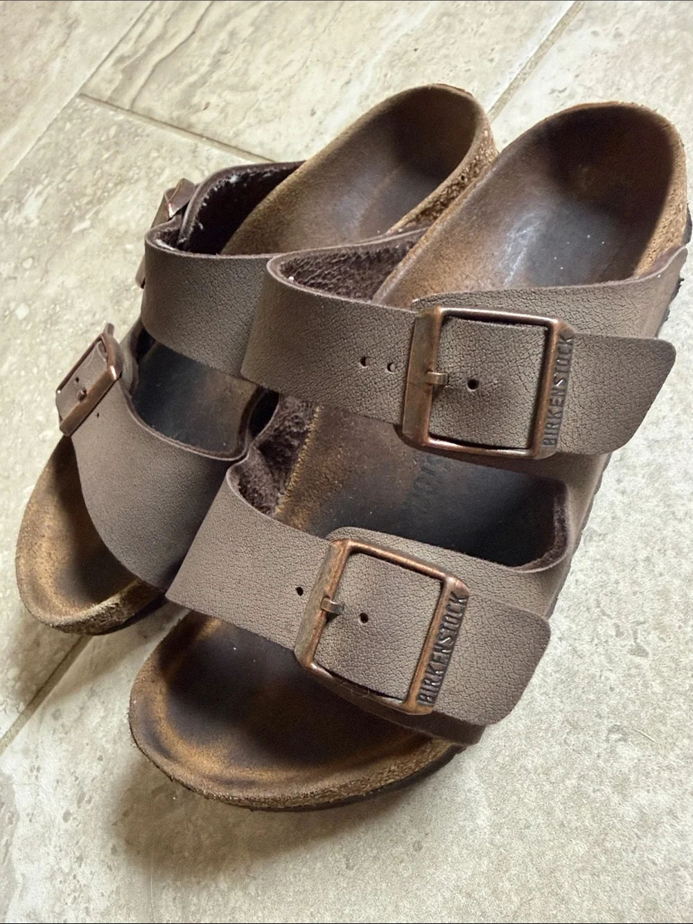 Birkenstock Brown Suede Double Buckle Slides